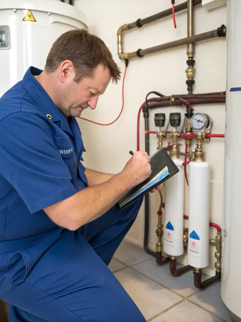 A Squad Life technician using diagnostic tools to identify a potential plumbing issue in a Calgary home.